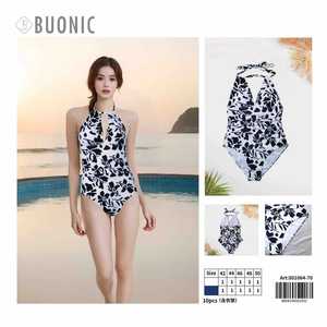 Costume da bagno intero da donna Buonic con stampa floreale bianco e nero, scollo all'americana, taglia 42 44 46 48 50 - Product Image 1