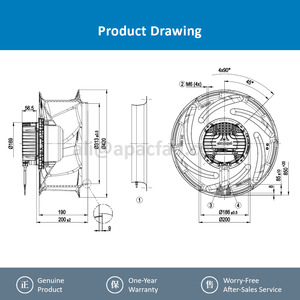 For R3G400-FJ75-01 400V AC 2.3A 1500W 2190RPM FFU HVAC Air Purifier <b>Centrifugal</b> Cooling <b>Fan</b> Free Standing Cast Iron OEM - Product Image 4