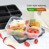 428 Transparante Wegwerp Moderne Rechthoekige Lunchbox met Vier Vakken, Voedselveilige PP, 900ml, Deksel, JIANXIN Model JX428, Restaurant