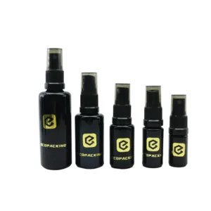 Empty 5ml 10ml 15ml 30l 50ml 100ml 200ml UV black violet glass bottle with spray lid for cosmetic