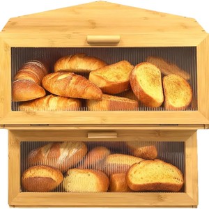 Wooden Bread Box With Lid Rectangle Large Capacity Storage Box For <b>Kitchen</b> Food And Dessert - Product Image 3