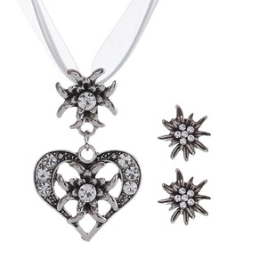 Vente en gros - Collier et boucles d'oreilles avec pendentif en forme de cœur Edelweiss pour femmes - <span class=keywords><strong>Bijoux</strong></span> vintage bavarois pour le festival d'Oktoberfest - Product Image 5