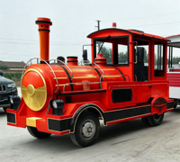 Train touristique électrique alimenté par batterie au lithium avec carrosserie en fibre de verre