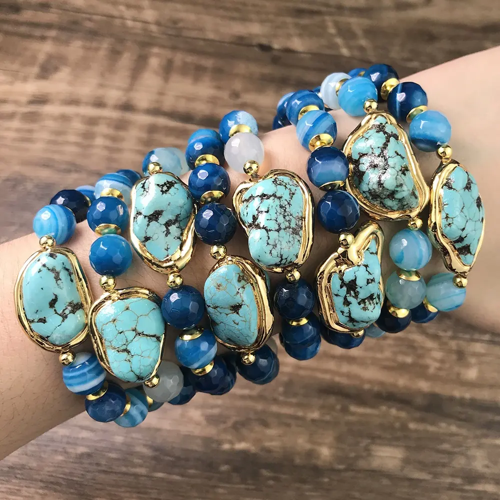 LS-A734 Nieuwe collectie! Facet kralen armband met gold plating turquoise bedelarmband nugget mode-sieraden groothandel