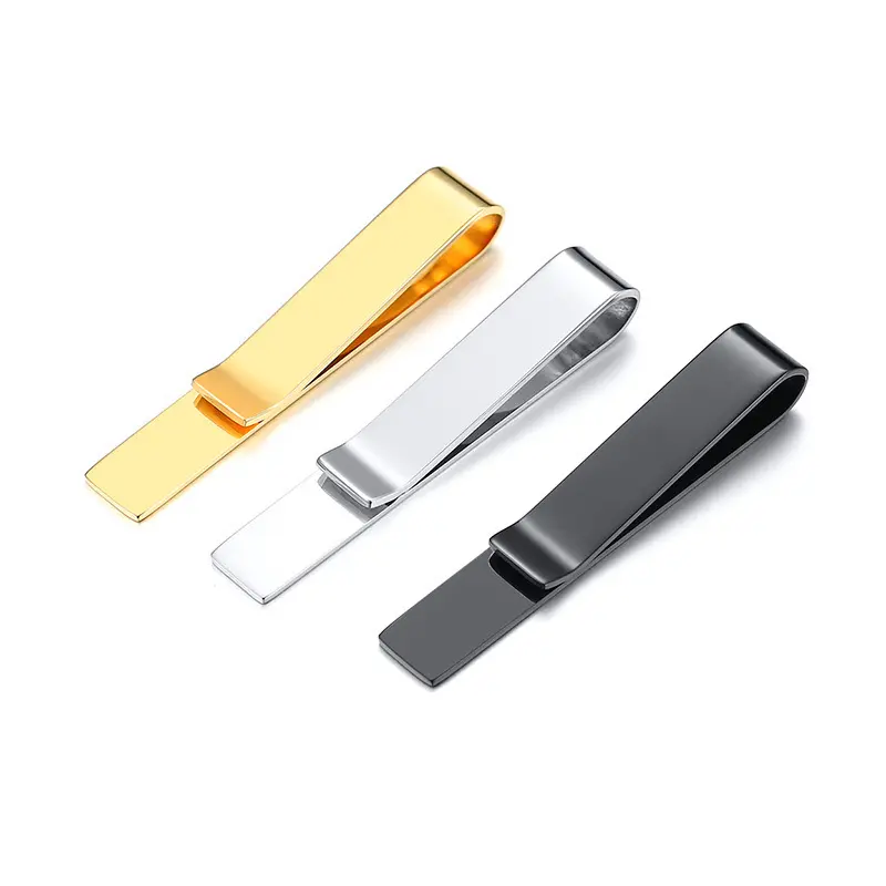 Wholesale Mens Stainless Steel Suit Tie Clip Gold Silver Black High Polished Tie Clips Plain Fashion Jewelry Mens Cufflinks