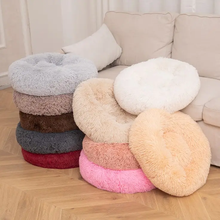 50cm Autumn Winter Sofa Calming Bed Pet Cat Dog Luxury Round Indoor Pillow Calming Furniture Fluffy Pet Beds & Accessories