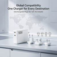 Chargeur mural USB C haute puissance 100W avec prises interchangeables AU UK EU US, chargeur PD GaN pour appareils intelligents