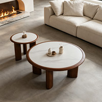 Table basse en bois style farmhouse pour salon, petit appartement, cadre en bois moderne, plateau en ardoise couleur noyer