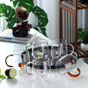Tasses et soucoupes à café, lait et thé en verre transparent faites à la main, créatives, en forme d'animaux et de plantes en 3D, mignonnes - Product Image 4