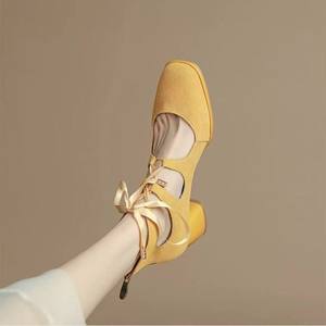 Lady Fashion <strong>Heel</strong> Shoe Women Sandal Dress Party Single <strong>Strap</strong> <strong>with</strong> Lace-Up Closure Thick <strong>Heels</strong> Height Increasing <strong>Closed</strong> <strong>Toe</strong> - Product Image 1