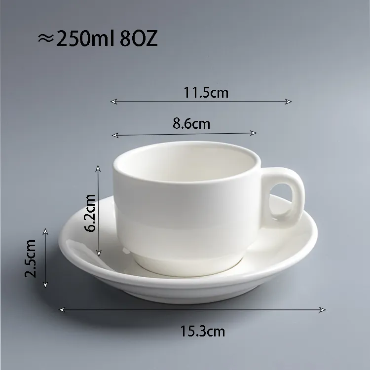 175-250Ml Restaurant Drinkwaren Op Maat Ontworpen Witte Kop En Schotel Op Maat Koffiekopje Bone China Koffiekop Met Schotel