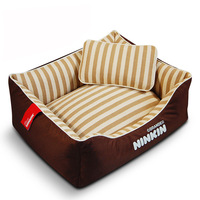 Canapé-lit carré rayé pour animaux de compagnie avec coussin amovible et lavable, lit pour chien avec coussin moelleux, canapé pour animaux de compagnie pour chiens et chats de petite et moyenne taille