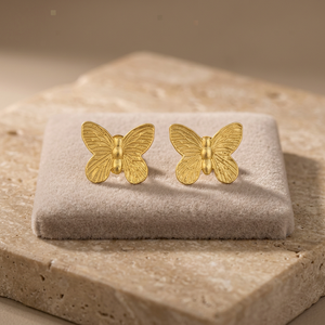 Export Stainless Steel Trendy Classic <b>Butterfly</b> Drop Earrings Bulk Organic Stone 18K Gold Plated Finish Unique Party Bezel - Product Image 3