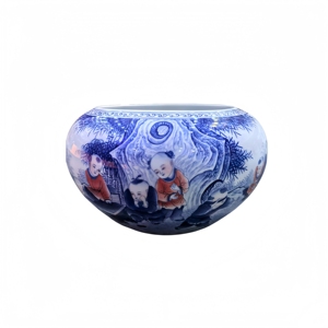 ชามเซรามิกจิ่งเต๋อเจิ้นลายเพ้นท์มือสีน้ำเงินขาวเคลือบแดง ใช้ได้สองแบบ ทั้งเป็นชามปลาและอ่างล้างหน้า ของตกแต่งบ้านสไตล์จีน - Product Image 2