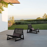 Chaise de loisirs d'extérieur - Style nordique moderne du milieu du siècle, en teck massif, avec cadre en alliage d'aluminium et corde tressée Wabi-Sabi, pour jardins