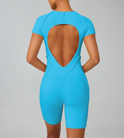 Combinaison de yoga pour femme à manches courtes, fermeture éclair frontale, compression ajustée, une pièce, pour entraînement, gym, danse, style EU/US, vêtements de sport