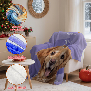 Couverture en peluche personnalisée avec portrait de Golden Retriever, couleur violette, rectangulaire, anti-boulochage, décoration d'intérieur, utilisation quatre saisons - Product Image 2