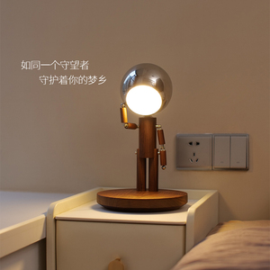 Ptlife Moon Table Lamp Solid Wood Metal Touch Control Rechargeable Bedroom Night <b>Light</b> - Product Image 4
