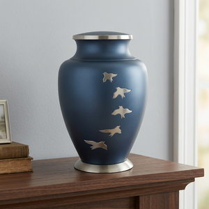 Matte Brass Cremation Urn Keepsake Cinerary Vase <b>Memorial</b> Jar with Bird Pattern for Remembrance Gift - Indian Home Crafts - Product Image 1