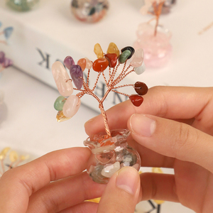 Mini ramas de piedras preciosas de árbol de dinero de cristal Feng Shui con base de vidrio para decoración de escritorio y regalos - Product Image 5