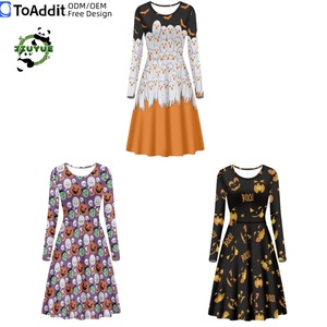 Personnalisé Halloween Noël À Manches Longues Filles Robe Citrouille Araignée Fantôme Imprimer Casual Femmes Grande Taille Robes - Product Image 2