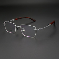 H2329 Nouvelle Monture de Lunettes Unisexe en Titane et Bois de Santal, Grande Taille, Sans Monture, Rectangulaire, Solide, Durable, Haute Sensibilité, Diamant, Myopie