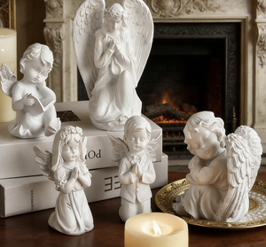 Estatua de Ángel Orando Pintada a Mano en Resina, Escultura Religiosa de Hada, Figura Decorativa Impermeable para Jardín, Arte Decorativo - Product Image 4