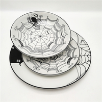 Vaisselle en céramique pour fête d'Halloween, vaisselle en porcelaine motif araignée