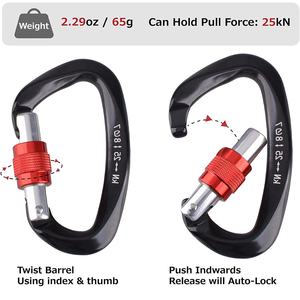 Heavy Duty <span class=keywords><strong>D</strong></span> Shape Aluminio Camping al aire libre Bloqueo de aluminio Mosquetones 25kn Autoblocante - Product Image 4