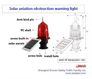 Solar Plastic Aviation Obstruction Light with High-Intensity Prismatic Reflective and Floor <b>Standing</b> Installation - Product Image 5