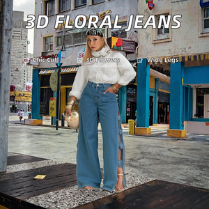 Nouveau style – Jean sexy pour femme, coupe évasée, motif floral 3D ajouré, en denim respirant, taille mi-haute, coupe ample, décontracté pour l'été et l'hiver - Product Image 2