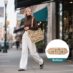 กระเป๋าถือแฟชั่นลายต้นปาล์ม พิมพ์ตามสั่ง ผ้าโพลีเอสเตอร์แบบเย็บติดกัน กระเป๋าโท้ทใบใหญ่สำหรับผู้หญิง กระเป๋าสะพายไหล่พร้อมช่องใส่ของด้านข้าง - Product Image 6