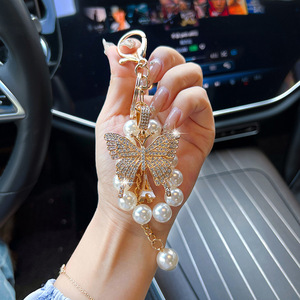 Mới ngọc trai Rhinestone bướm Keychain - Product Image 2