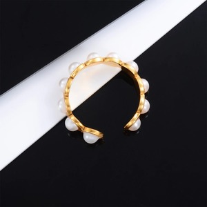 Anillo Romántico para Mujer, Ancho <span class=keywords><strong>de</strong></span> 6 mm, Acero Inoxidable, Anillos <span class=keywords><strong>de</strong></span> Perlas Ajustables, Color Dorado, Joyería Impermeable para Mujer - Product Image 2