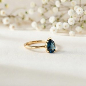 Anillo de plata de ley 925 con topacio azul de Londres, corte pera, hecho a mano, con piedras preciosas, anillo de boda nupcial, precio al por mayor, vermeil eternidad - Product Image 5