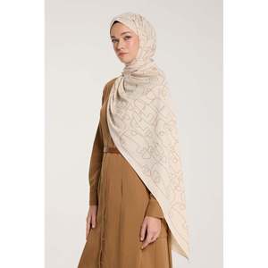 Pure Tone Beige Mink <b>Scarf</b>-Marginal Pattern Complimentary <b>Hat</b> & <b>Glove</b> <b>Set</b> - Product Image 3