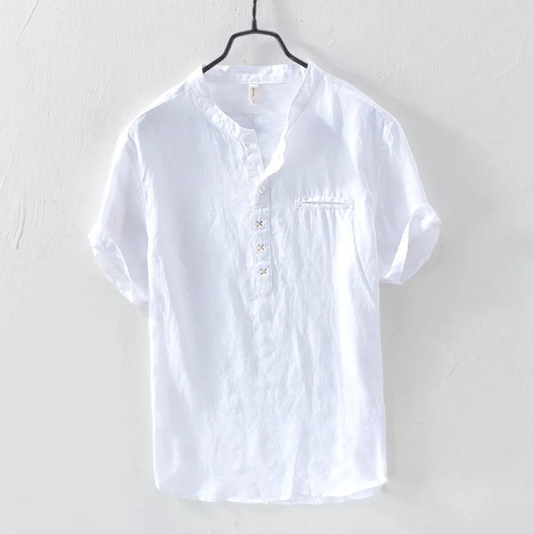 Hot Sale plus size Poplar Plain White Linen Shirt Short Sleeve Men Manshirts Linen Shirt For Men Hemp Long Sleeve Blouse