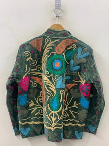 Suzani Velvet Jacket Handmade Embroidered Floral Boho <b>Duster</b> Coat OEM Exporter Manufacturer India - Product Image 5