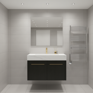 Meuble-lavabo de salle de bain 36 pouces, à fixation murale, vasque en résine, finition foncée, design moderne, style contemporain - Product Image 2