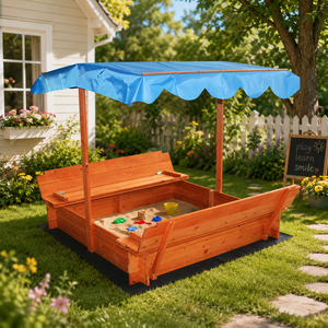 Boîte à sable pliable en bois pour enfants de 5 à 7 ans, avec auvent résistant aux UV, en métal, caoutchouc et EVA, jouet éducatif pour l'intérieur et l'extérieur - Product Image 1