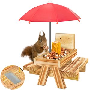 Mangeoire à écureuil en bois carbonisé ZMaker avec mangeoires à écureuil parapluie Table de pique-nique pour mangeoire à Chipmunk étanche à l'extérieur - Product Image 1