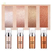 Maquillage en gros de marque privée : Enlumineur liquide scintillant, végétalien, waterproof, longue tenue, haute pigmentation, personnalisé, de luxe, avec protection solaire