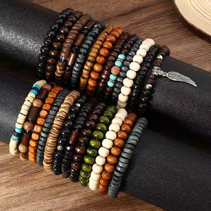 Perline di legno fatte a mano multi strato braccialetto elastico di moda gioielli con perline set regalo all'ingrosso - Product Image 3