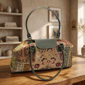 <b>Boho</b> Chic Women's Embroidered Zipper Closure Cotton Fabric Casual Tote <b>Bag</b> - Product Image 3
