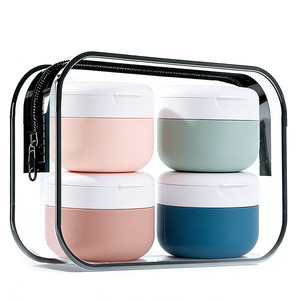 Set de cuidado de la piel para viaje, 4 piezas, botellas de crema recargables, caja portátil para polvos, pastillero, contenedor para ungüentos con estuche con cremallera para llevar. - Product Image 1
