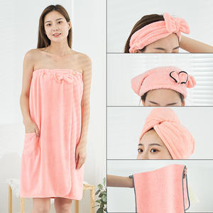 Women's Strapless Coral Fleece Microfiber Bath Skirt Shower Cap Set Not Easy to Lose <strong>Hair</strong> <strong>Wrapping</strong> Absorbent Bath <strong>Towels</strong> - Product Image 6