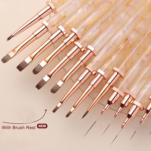 Custom Logo 6 9 12 15 18mm Nail Art Brush <b>Set</b> with Holder Integrated Rest Acrylic <b>Paint</b> Liner Flat Round Oval Gel Brushes - Product Image 2