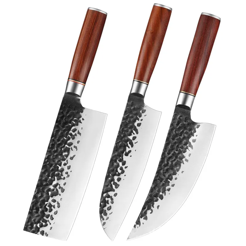 Handmade Forged High Carbon Steel Kitchen chef cleaver Knife Japanese Knives Set With Wood Handle