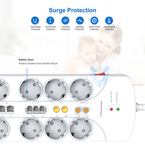 Multiprise de protection contre les surtensions Vastfafa 16A de type allemand 8 ports avec rallonge pour télévision - Product Image 4