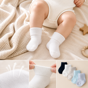 Chaussettes pour bébé nouveau-né en coton biologique certifié OEKO-TEX Standard 100, semelle antidérapante douce, bleu, blanc, marine, gris, bleu clair, vente en gros - Product Image 2
